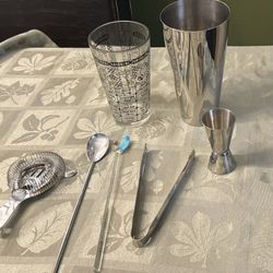 Silver And Glass Cocktail Shaker Set