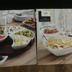 B Smith Chip And Dip & Lazy Susan Swirl Server 