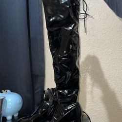 Black Latex Thigh High Boots