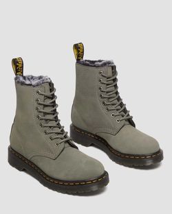 Dr Martens 1460 Serena Faux Fur Lined Nubuck Lace Up Womens Boot In Green