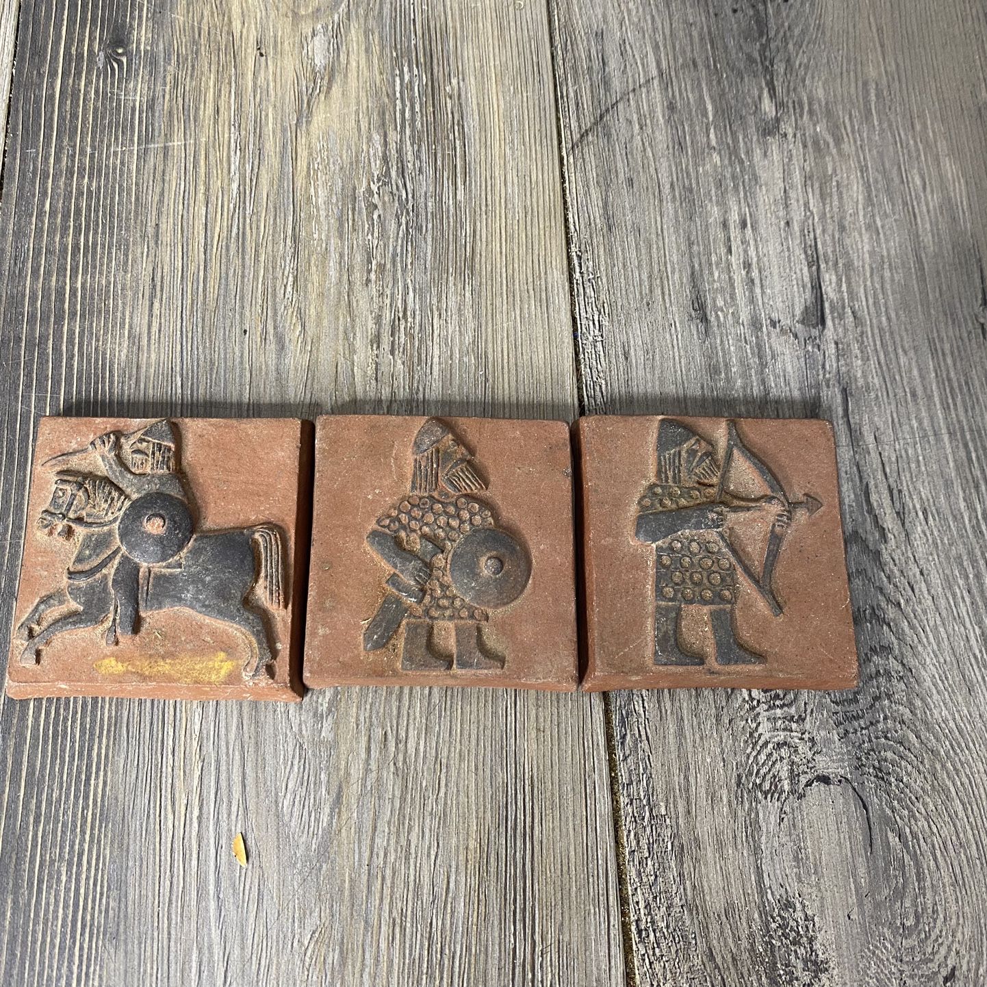 3x Vintage Thyssen Keramik Viking Pottery Tile Denmark Ceramic 