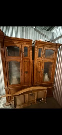 Ornate Wooden China Cabinet with Glass Doors