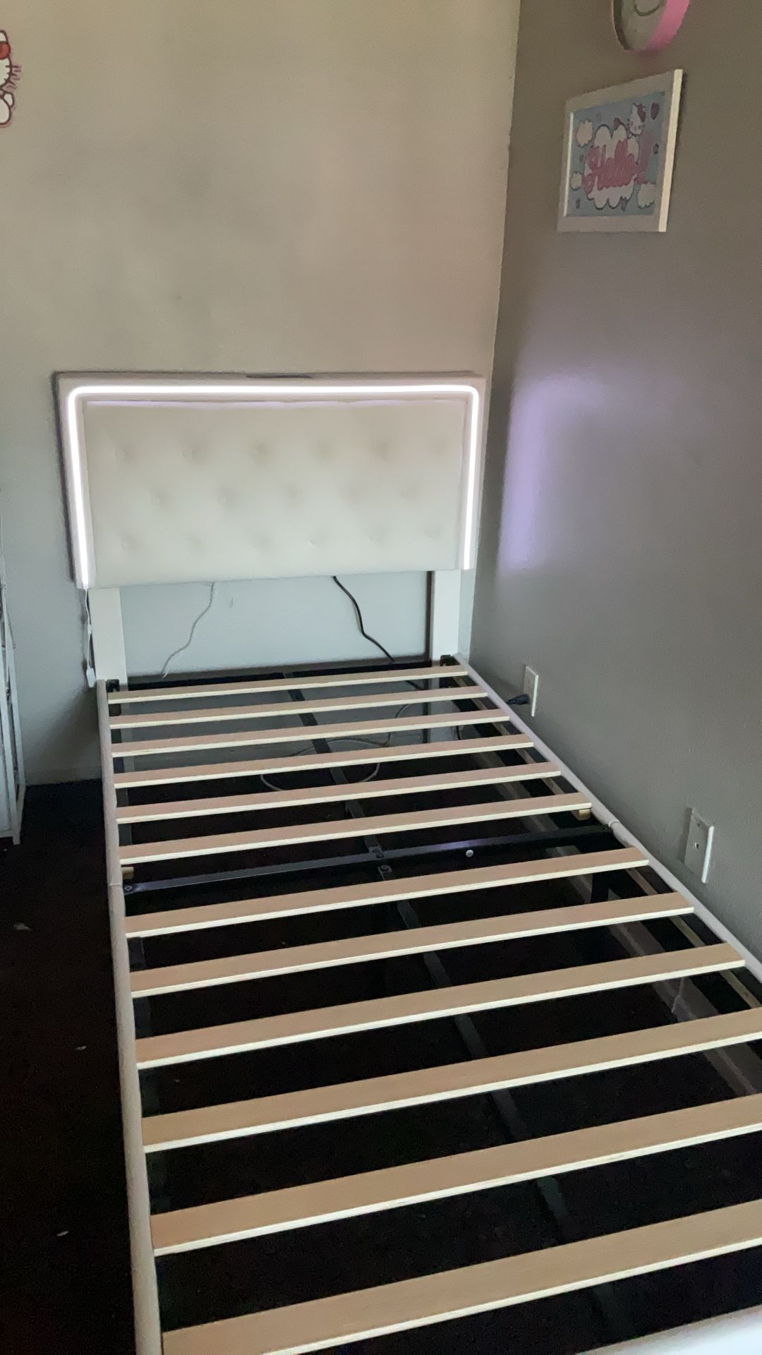 Twin XL Bed Frame with Storage Drawer and LED Lights And Charging Station, No Box Spring Needed, Used But In Very Good Shape