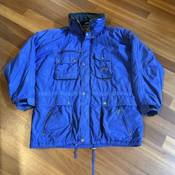 Vintage Obermeyer Skiwear Barcelona Ski Snow Jacket Men’s XL Blue Flap Pockets