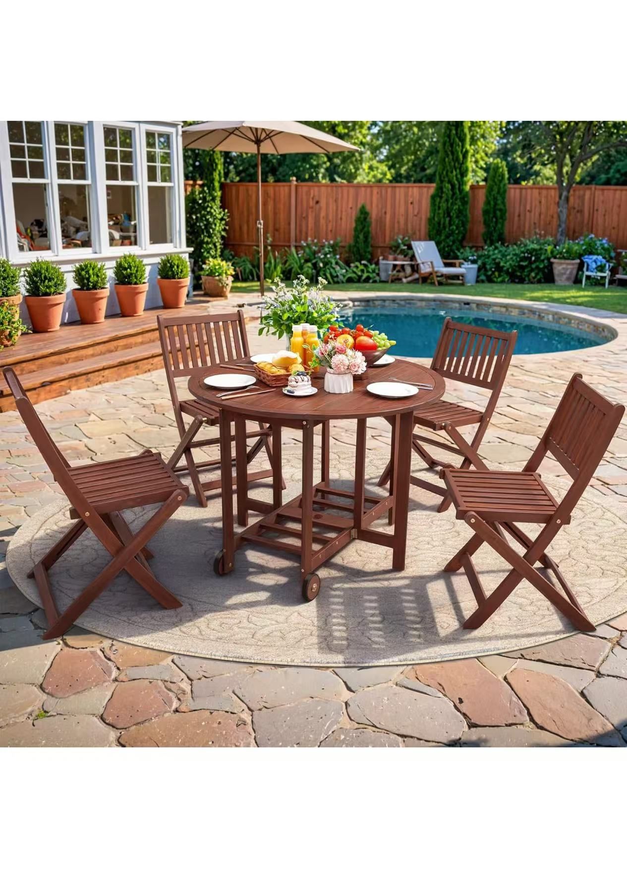 ❤️ Greesum 5 Piece Patio Folding Furniture Bistro Set All-Weather Outdoor Conversation Round Table and Chairs