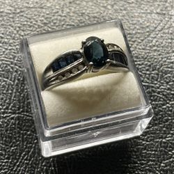 Sapphire, Diamond And Silver Ring.