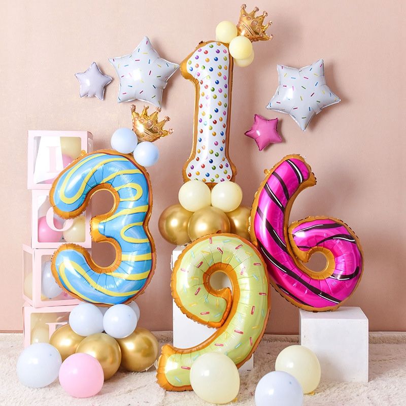 50’ inch Donut Birthday Party Balloons 42inch Number Foil Balloon Ice Cream