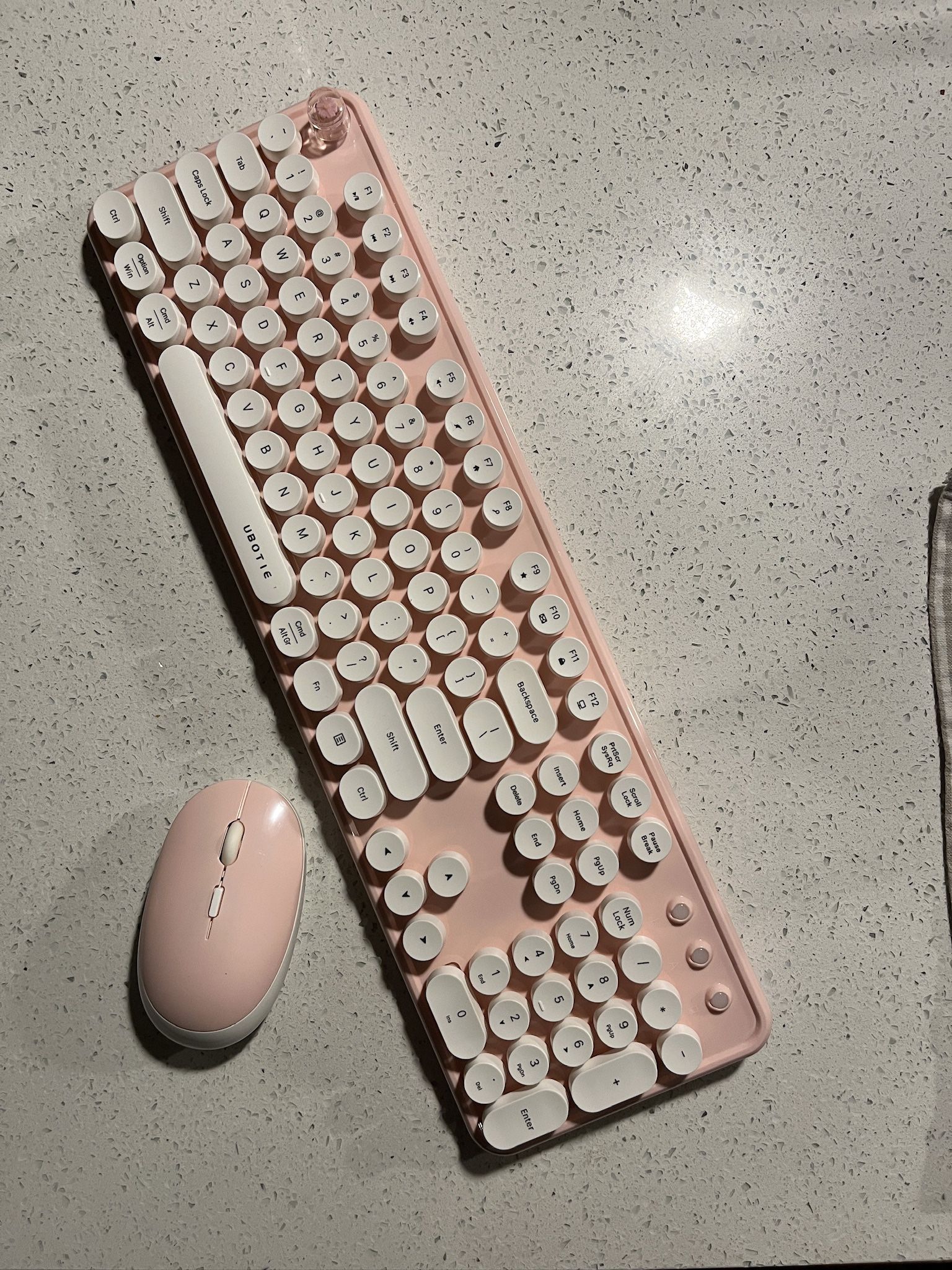 UBOTIE Pink-White Wireless Keyboard + Mouse Set