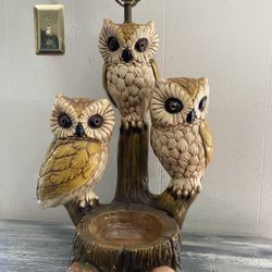 Vintage 3 Owl Chalkware Lamp