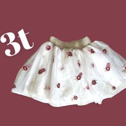 3t Toddler Girls - Mesh Overlay Embroidered Flower Detail Tutu Style  Skirt Bottoms