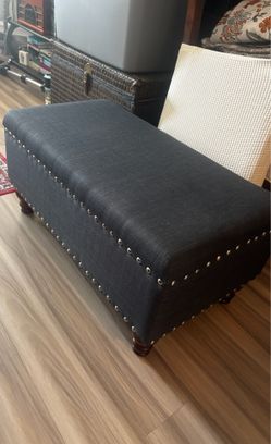 Charcoal Linen Storage Ottoman