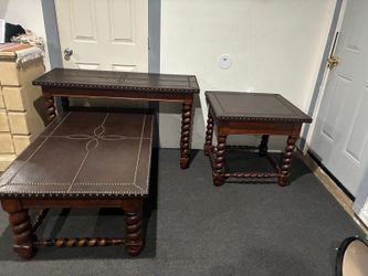 3-aPiece Leather Top Barley Twist Table Set