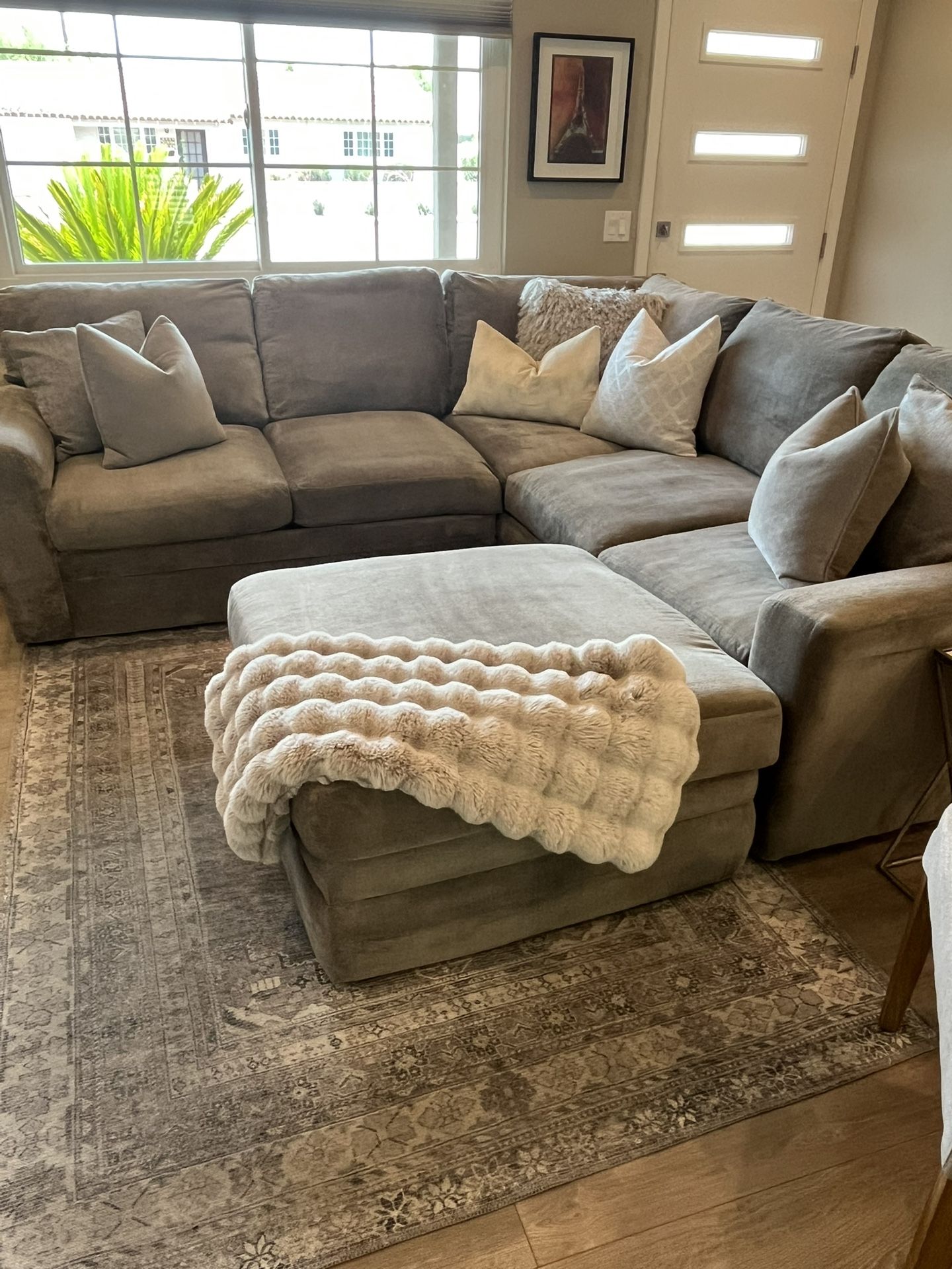 Living Spaces L-shaped Grey Sectional Sofa Down-filled