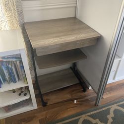 Gray  Desk, Rolling Computer Cart with Drawer
