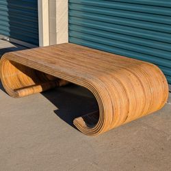 Vintage Boho Waterfall Pencil Reed Coffee Table, c1970s 