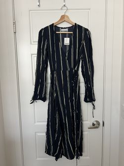 UO Navy Blue Striped Midi Wrap Dress - New with Tags