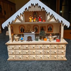 Plywood Laser Cut  Christmas Advent Calendar House With Drawers. LED 