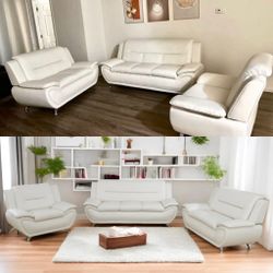 Modern style all white leather three piece couch set