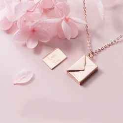 Silver necklace rose gold love letter envelopes 925