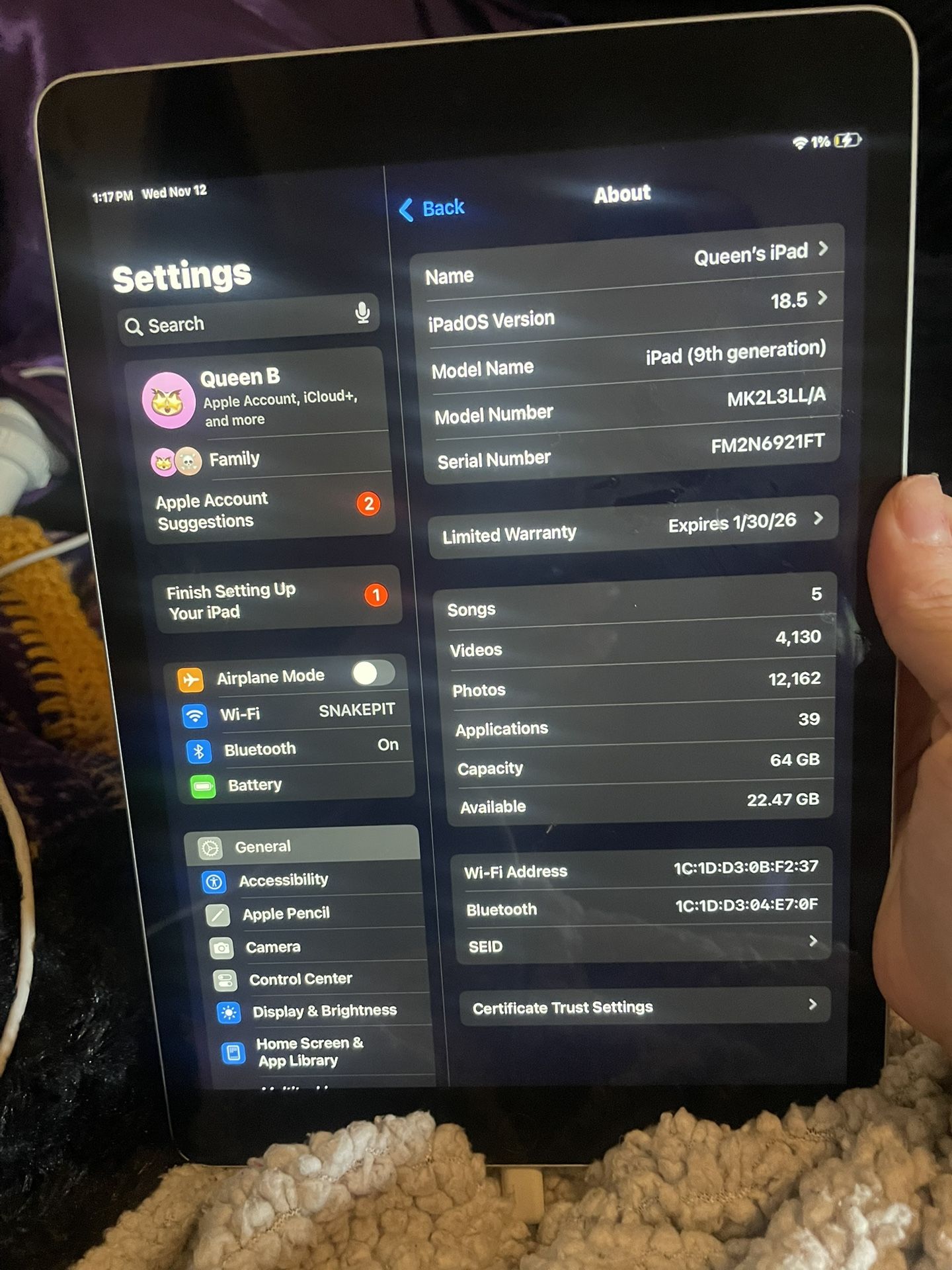 IPAD Version 18.5 9th Generation iPad