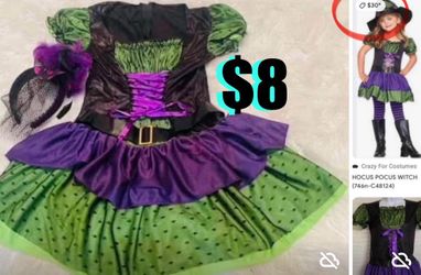 $8 Witch 🧙♀️ Hocus Pocus Costume and Head Band like new size S/M Junior kids