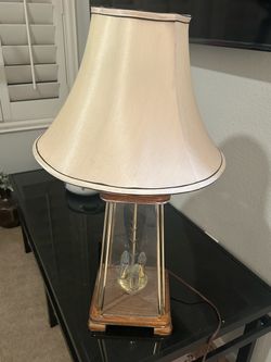 Vintage 1980s oak and etched glass 3-way lantern lamp