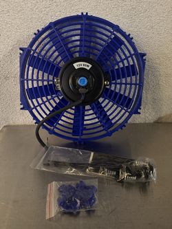 12 Inch Universal Slim Pull/Push Radiator Engine Bay Cooling Fan + Mounting Kit Blue