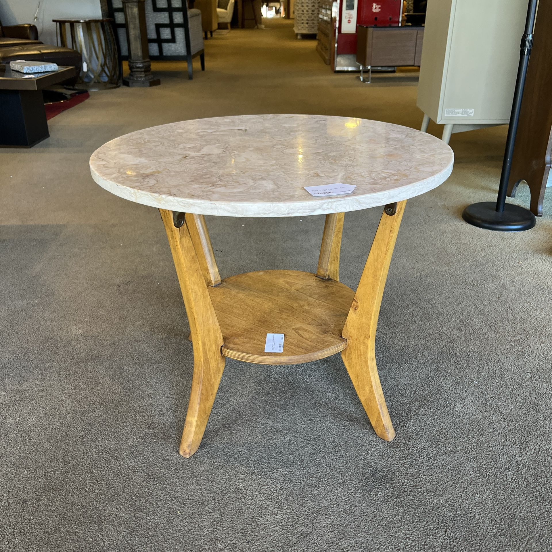 Round Marble With Wood Base Vintage Table