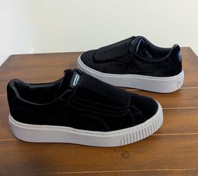 Puma Basket Platform Strap Velvet Rope Black Women's Casual Sneakers Size 7.5