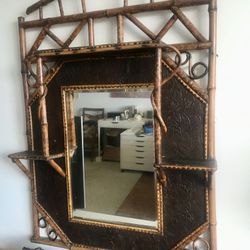 Bentwood Bamboo And Leather Tooled Mirror