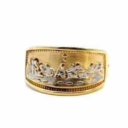 Woman’s Ladies 10k Two Toned White Yellow Gold Last Supper Ring Size 9 GP3132686