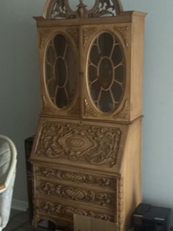 Antique Secretary Desk with Hutch Cabinet