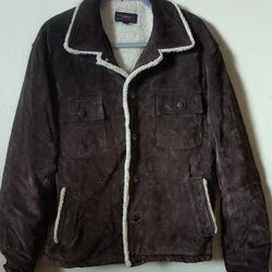 Hydro Soul Dark Brown Leather/Suede Like Heavy Weight Button Up Jacket With Front Pockets
