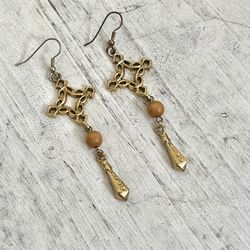 Gold Tone Cross Dangling Earrings 