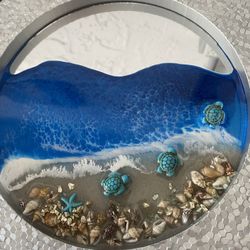 Round Mirror Ocean Scene Resin 8 Inches 