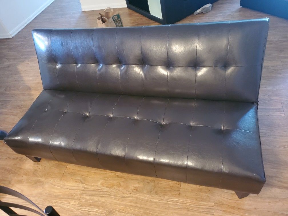 Convertible sofa bed and coach, black faux leather