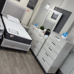Twin Bed,Dresser,Mirror,Chest And 1 Nightstand- Available In King,Queen And Full