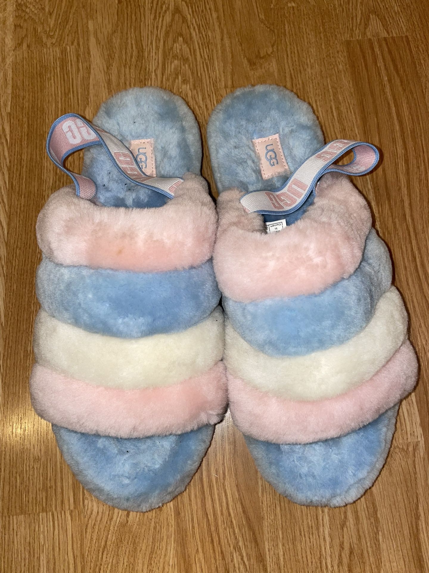 UGG FLUFF COTTON CANDY SLING SLIDES #11