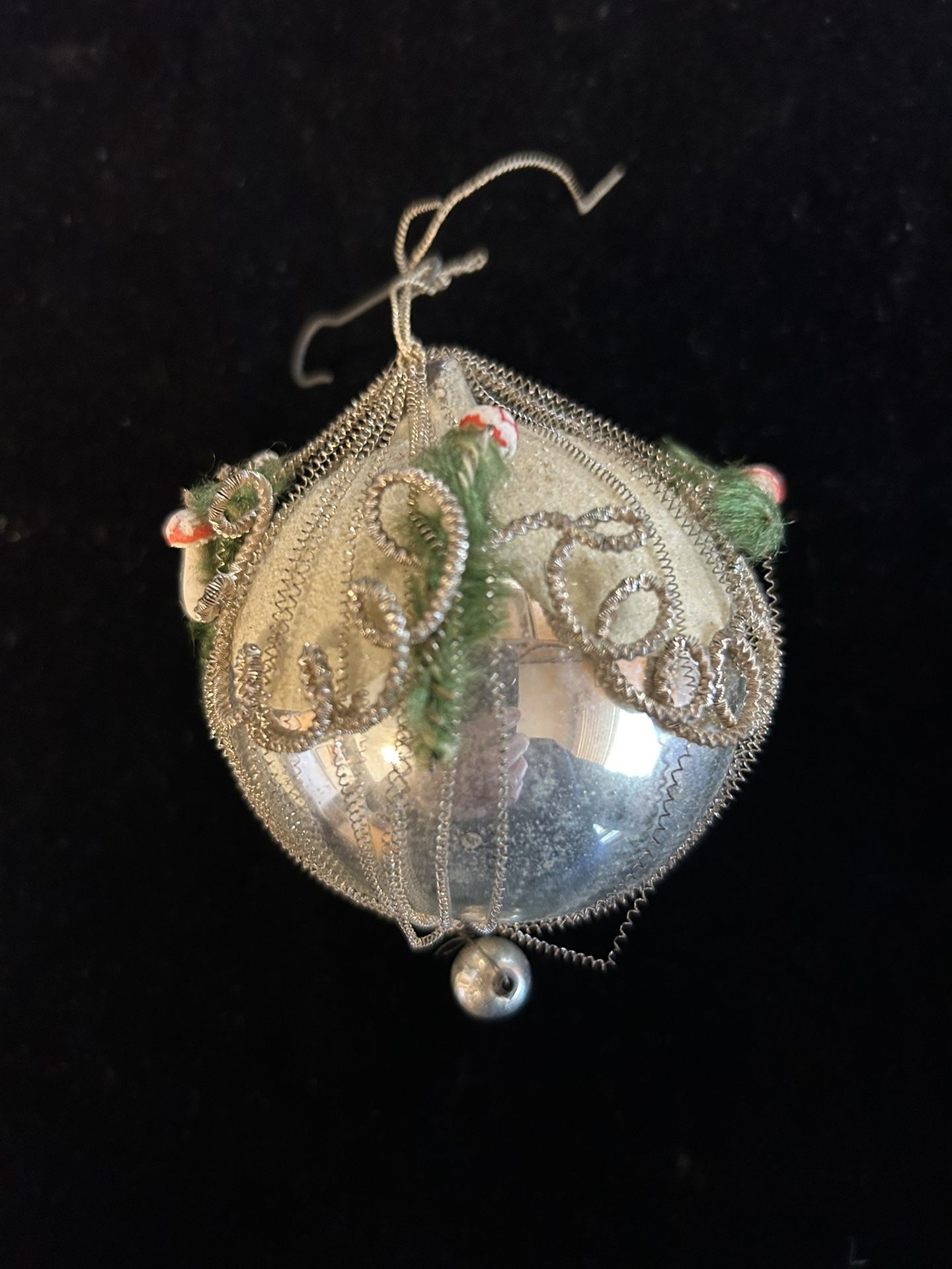 Antique German Blown Glass Ornament w/ Curled Wires & Small Mushrooms 