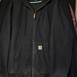 Carhartt 125 Black Lined Jacket Hooded Zip Up Coat