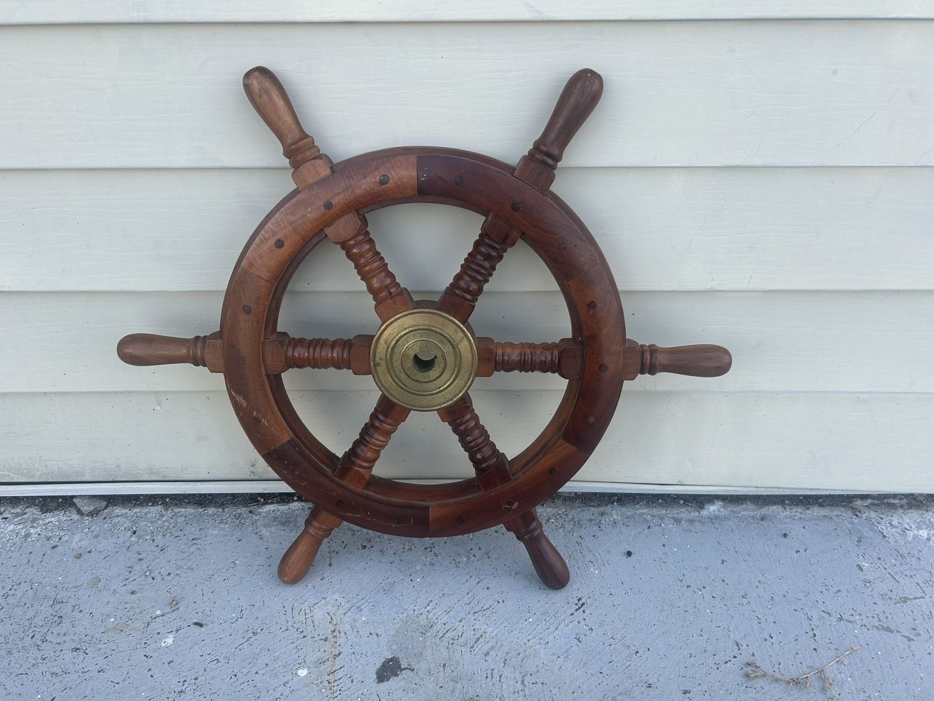 Nautical Ship Wheel – Solid Wood with Brass Center (Decorative, 16”)