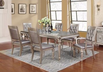 Brand New 7 Piece Metallic Silver Dining Set