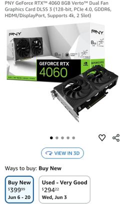 PNY GeForce RTX™ 4060 8GB Verto™ Dual Fan Graphics Card DLSS 3 (128-bit, PCIe 4.0, GDDR6, HDMI/DisplayPort, Supports 4k, 2 Slot)