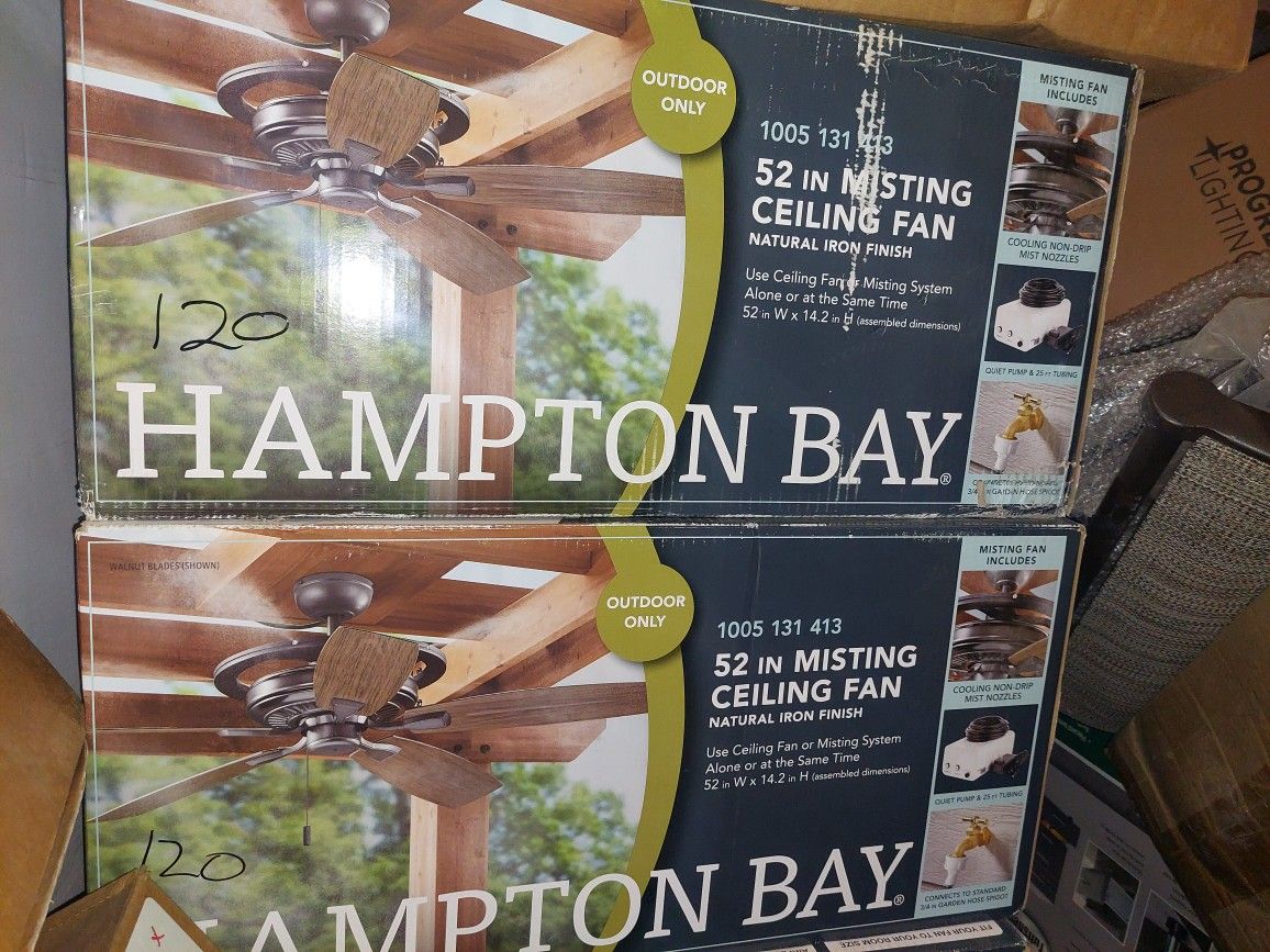 Hampton Bay
52 in. Misting Fan Outdoor Only Natural Iron Ceiling Fan
$120 EACH CEILING FAN