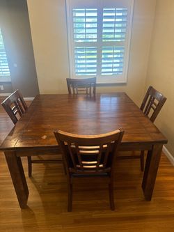 6 seater wood table & 6 chairs