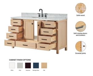 ARIEL Cambridge 60-in Oak Undermount Single Sink Bathroom Vanity with Carrara White Marble Top