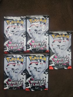 5 White Flare Pokemon Card Booster Packs
