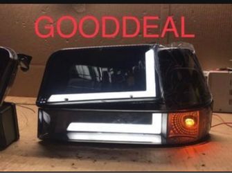 #17 FIT 92-1996 Ford F150 / F250 /F350 / Bronco Black Smoked LED Bar DRL Halogen Headlights Head Light Pair Set