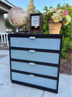 Dark Modern Dresser Chest of Drawers Furniture with Glass Top Protector Great Condition