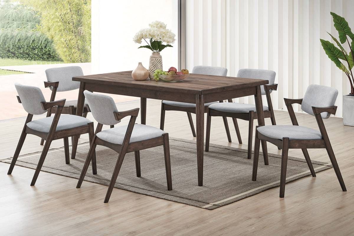 Modern Dining Table Set With 6 Gray Chairs